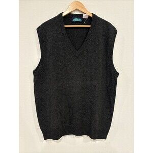JT TRADITIONS Sweater Vest Mens XL Tall Lambswool V-Neck Pullover GRAY HK VTG